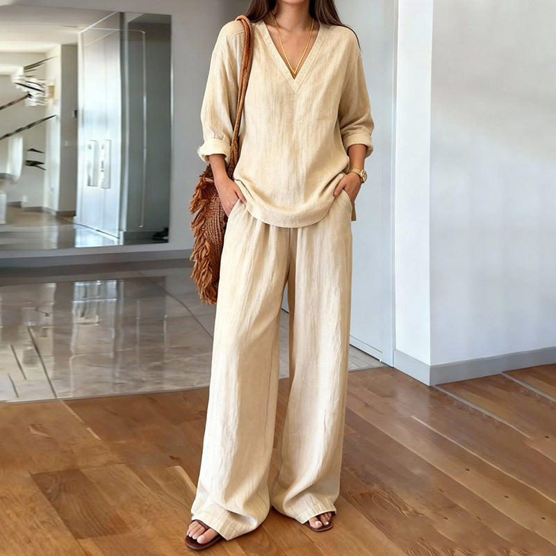 Celine | Linen Two-Piece Set with V-Neck