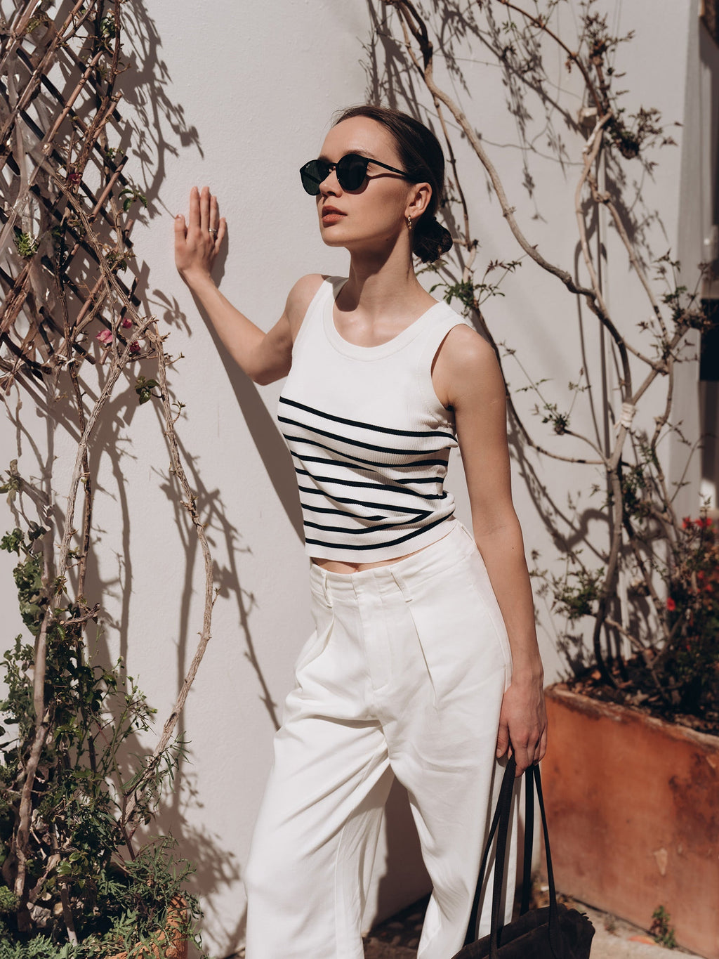 Tank top made of fabric with acetate and cotton stripes