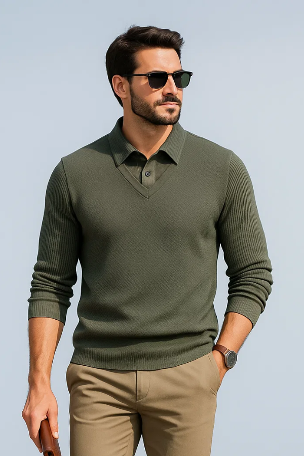 River | Striped Lapel Fake Two-Piece Shirt