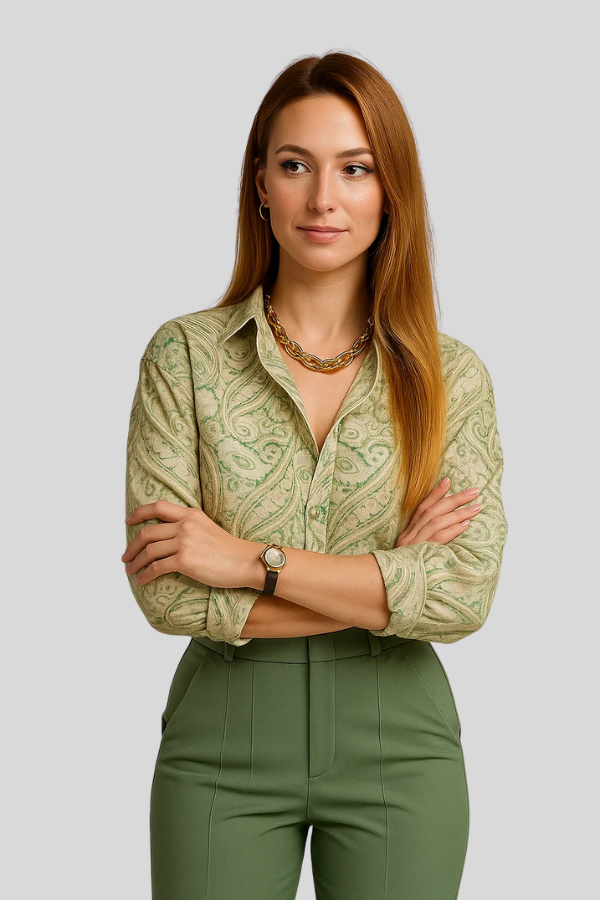 Lily | Print Shirt & Button Pants Set