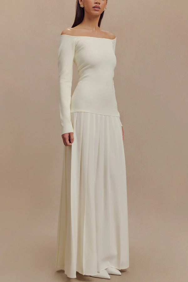 Jasmin Retro Maxi Dress with Bardot Neckline