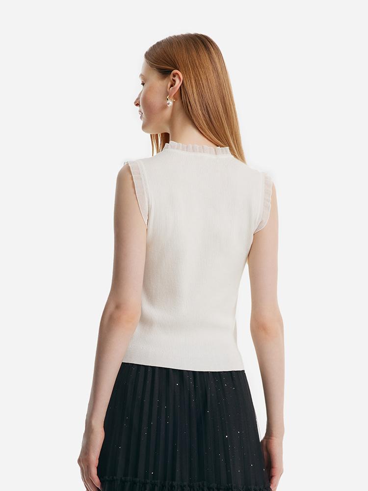 Women's Top with Ruffles Made of Tencel and Wool