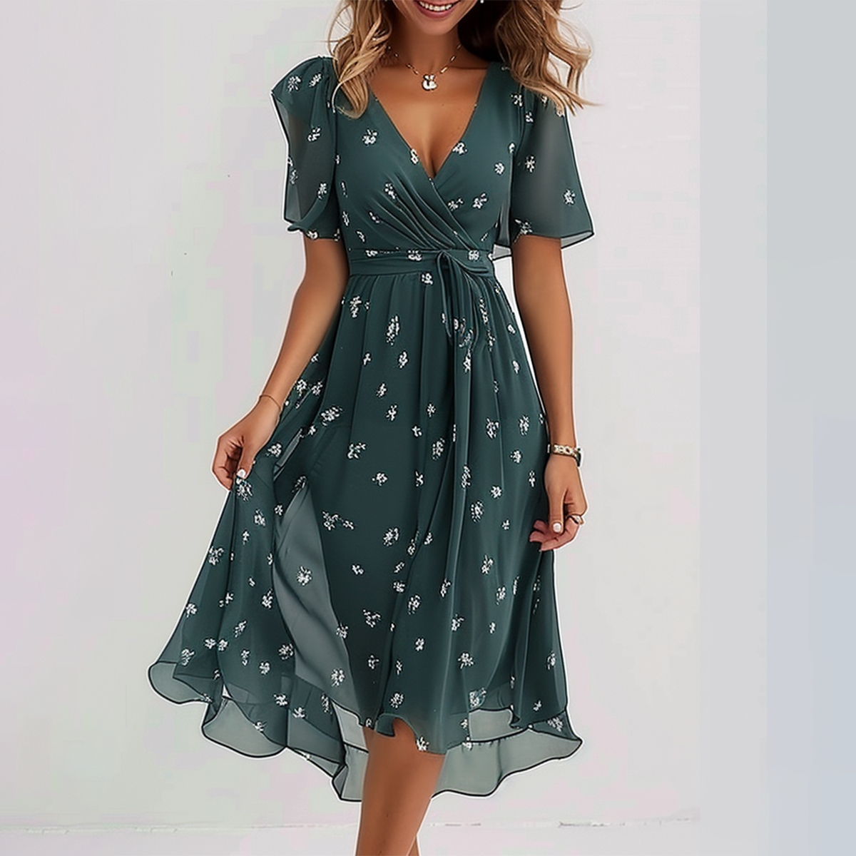 Retro Green Midi Dress
