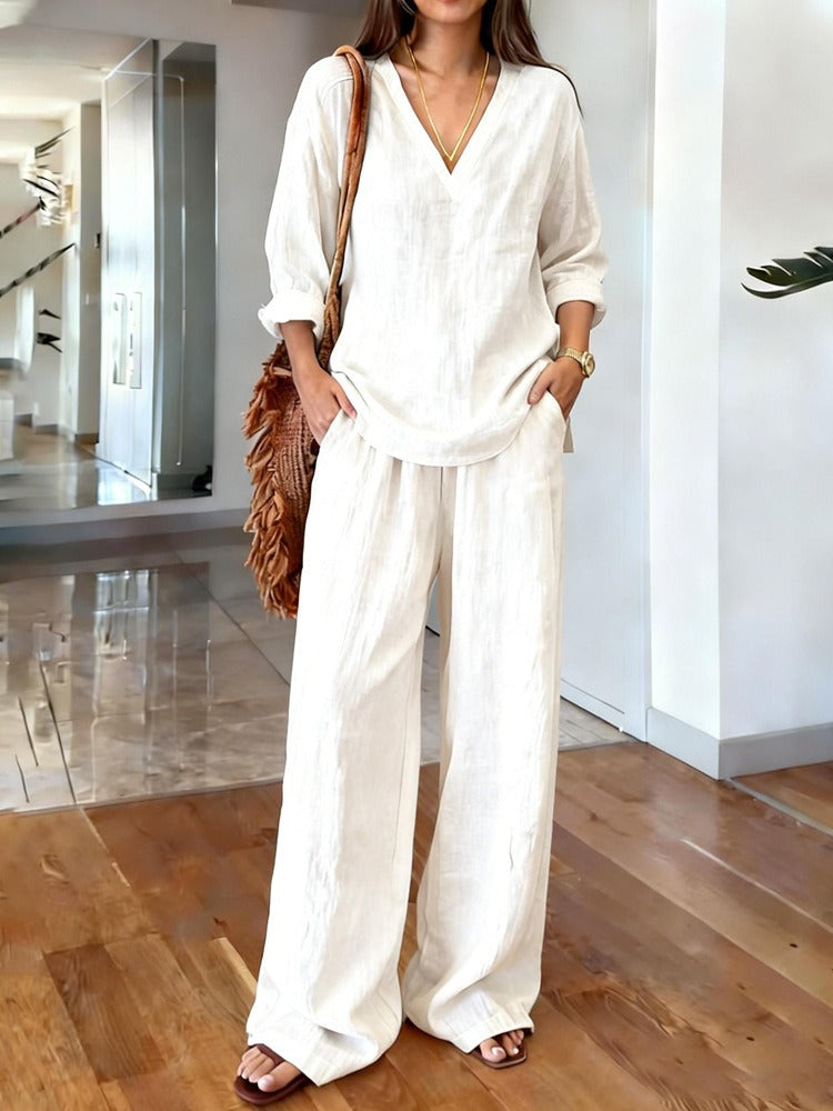 Celine | Linen Two-Piece Set with V-Neck