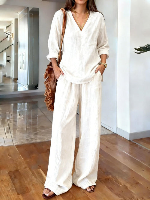 Celine | Linen Two-Piece Set with V-Neck