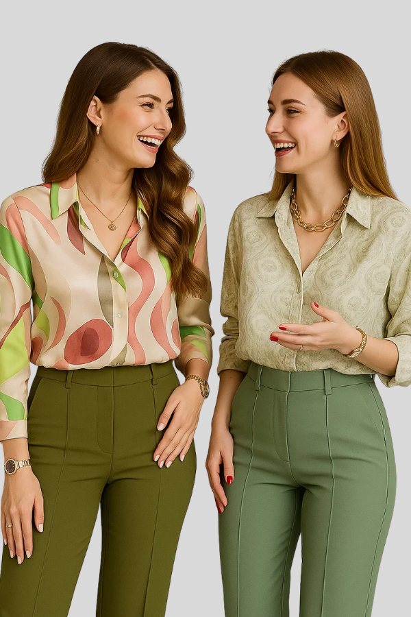 Lily | Print Shirt & Button Pants Set