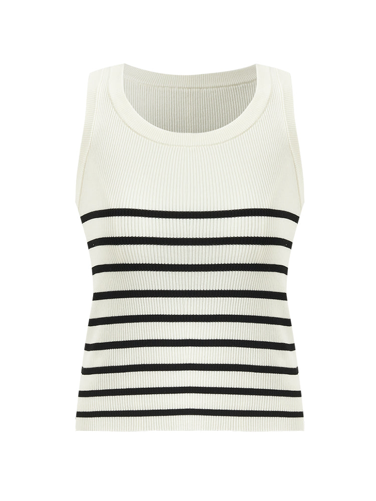 Tank top made of fabric with acetate and cotton stripes