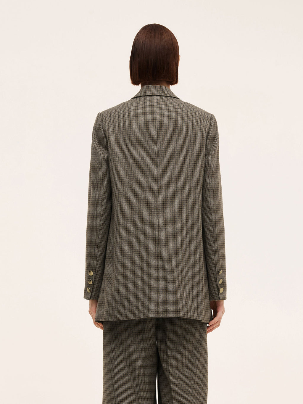 Women's Jacket with Check Pattern and Cut-Out Collar