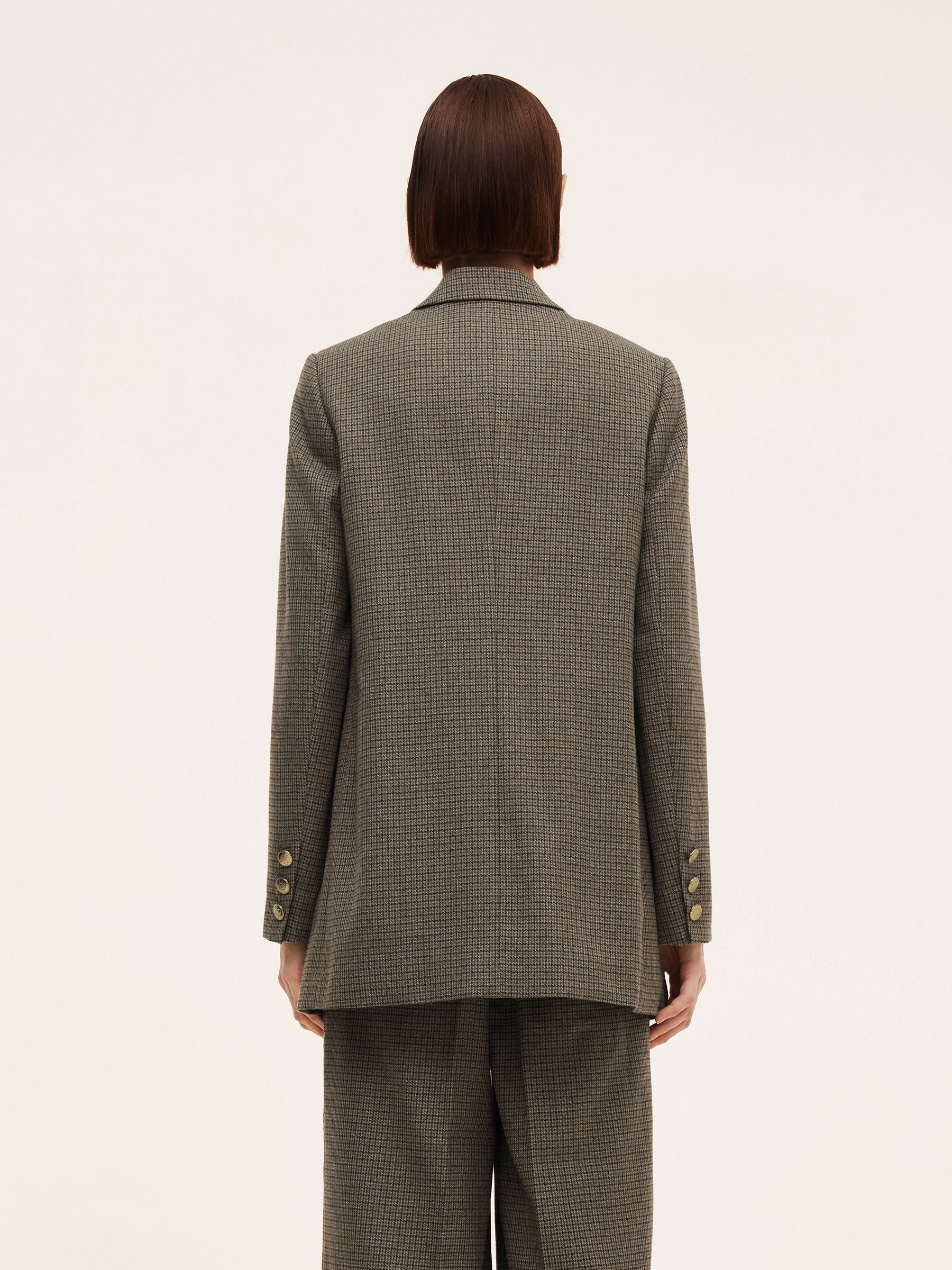 Women's Jacket with Check Pattern and Cut-Out Collar
