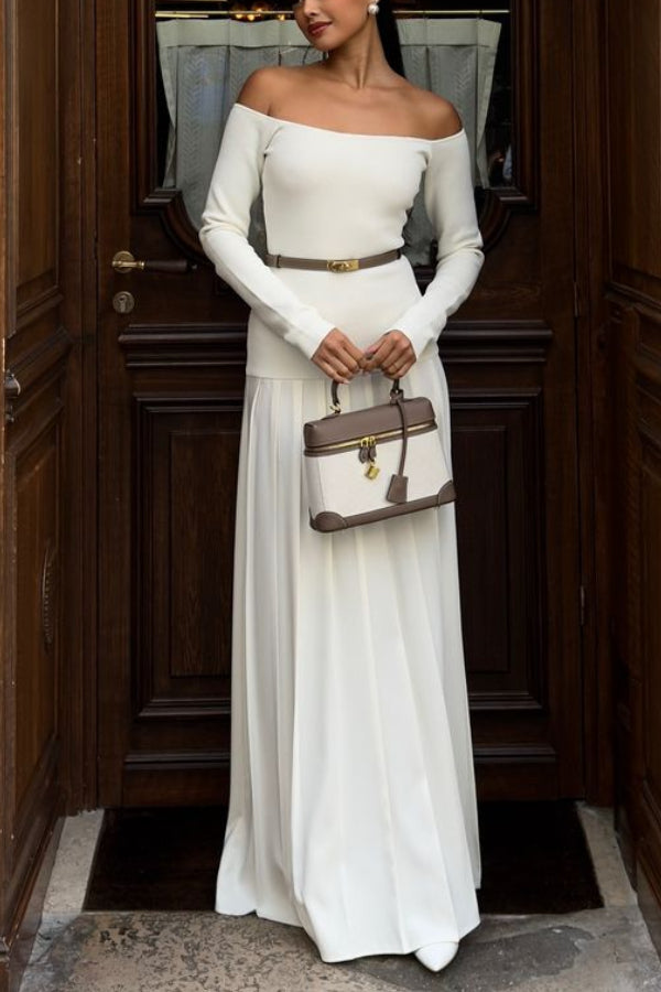 Jasmin Retro Maxi Dress with Bardot Neckline
