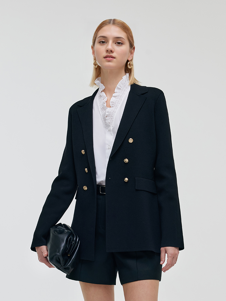 Women's Sweater Blazer with Stretchable Collar