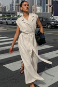 Alouette | Linen Cotton High Waist Slit Tie Maxi Dress