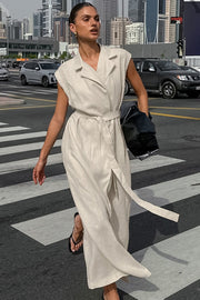 Alouette | Linen Cotton High Waist Slit Tie Maxi Dress