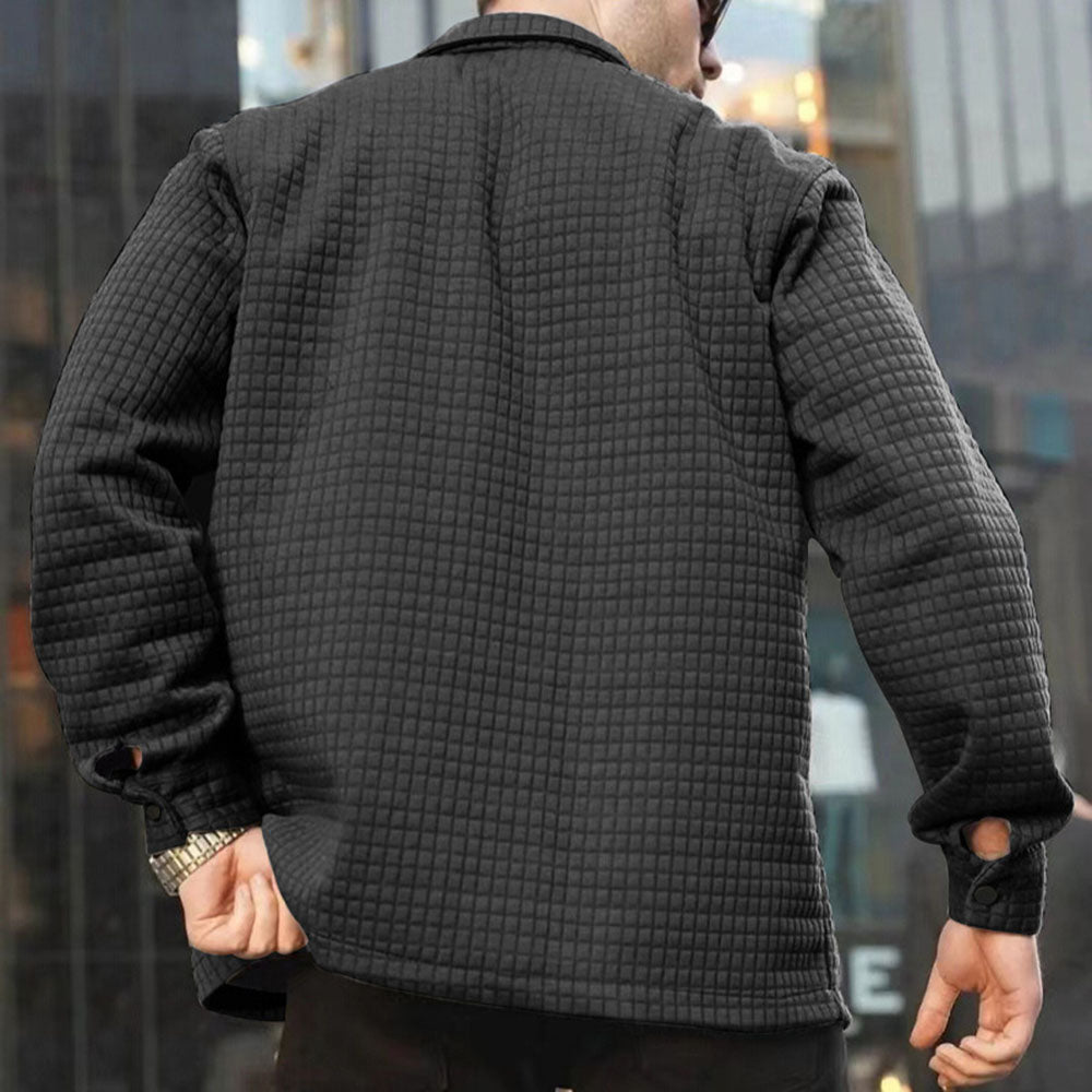 Elian | Retro Waffle Textured Turndown Collar Button Up Solid Long Sleeve Jacket