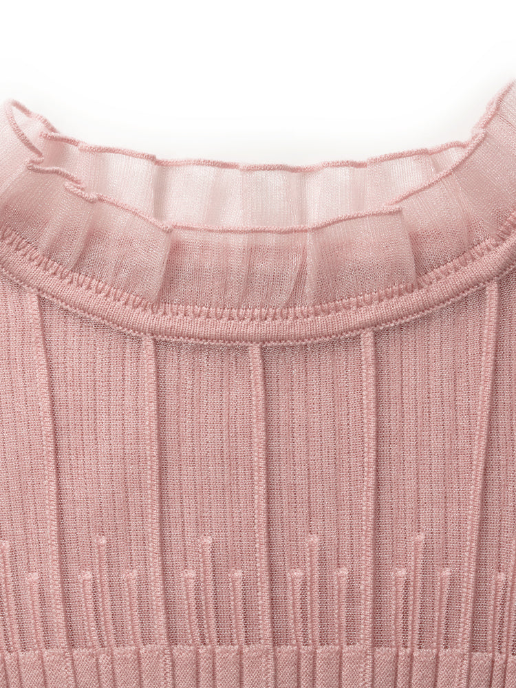 Women's Top with Ruffles Made of Tencel and Wool