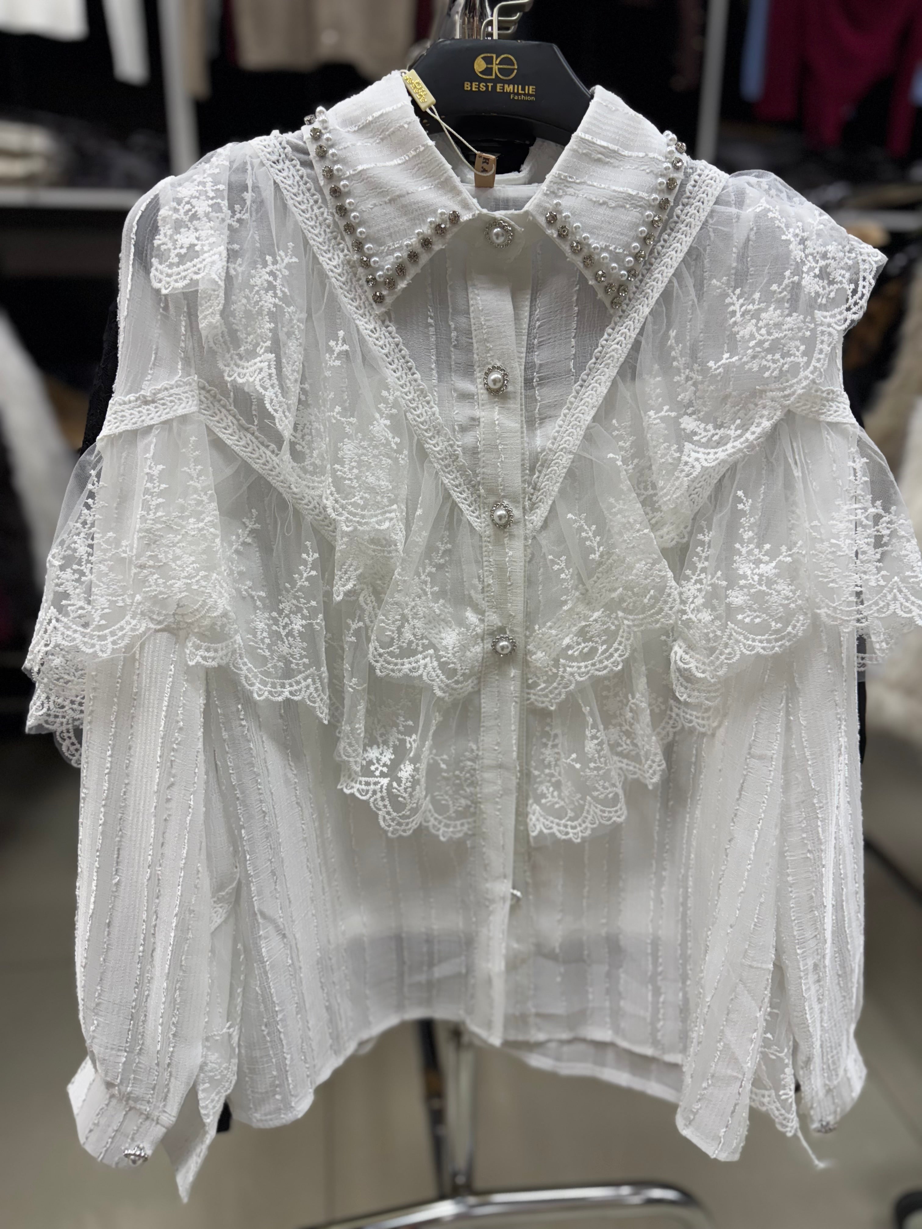 Vina | Vintage Blouse with Pearls & Rhinestone Details