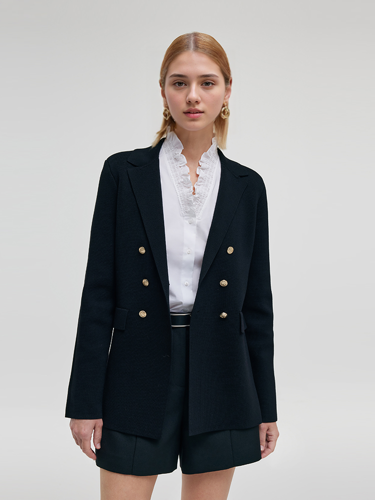 Women's Sweater Blazer with Stretchable Collar