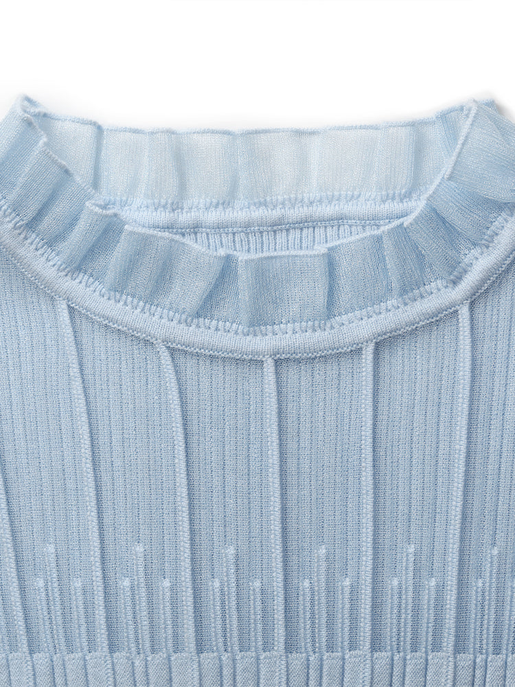 Women's Top with Ruffles Made of Tencel and Wool