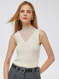 Patchwork Mock Neck Women's Knitted Sleeveless Top