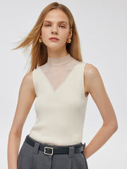 Patchwork Mock Neck Women's Knitted Sleeveless Top
