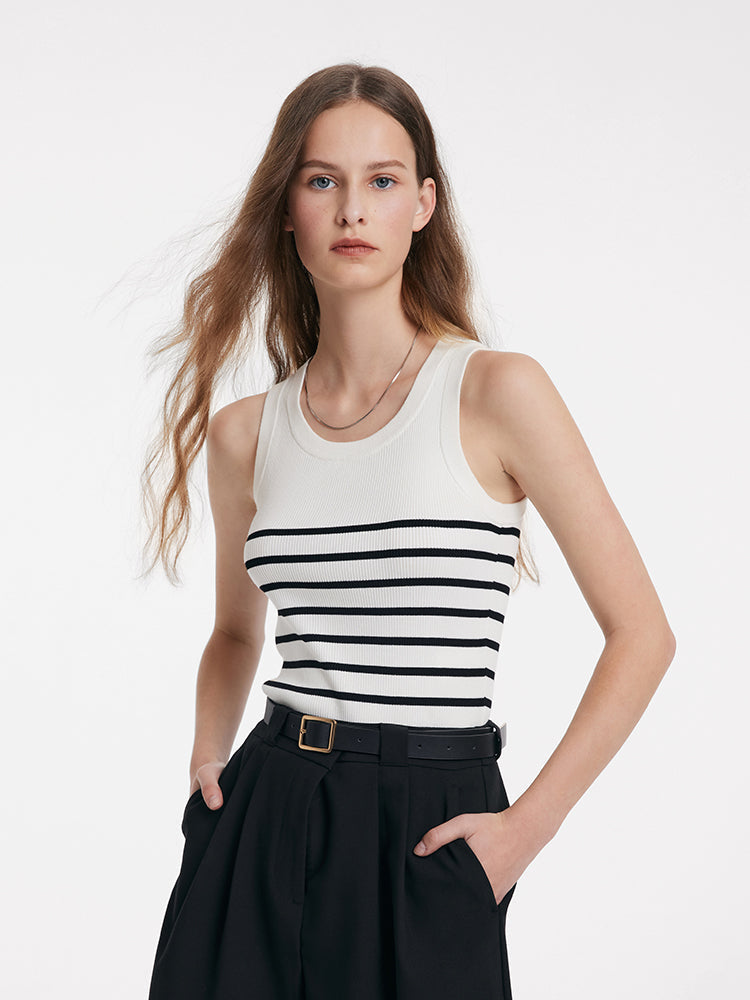 Tank top made of fabric with acetate and cotton stripes