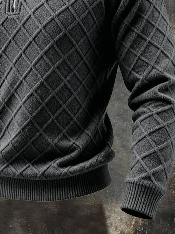 Leandro | Retro Knit Jacquard Patchwork Henley Sweatshirt