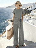 Zinnia | Striped Overall with Round Neck