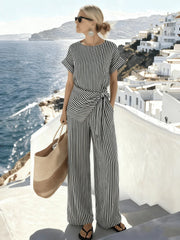 Zinnia | Striped Overall with Round Neck