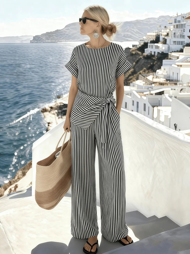 Zinnia | Striped Overall with Round Neck