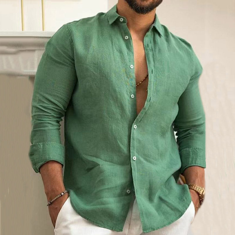 Dorian | Men's Vintage Solid Color Cotton And Linen Shirt