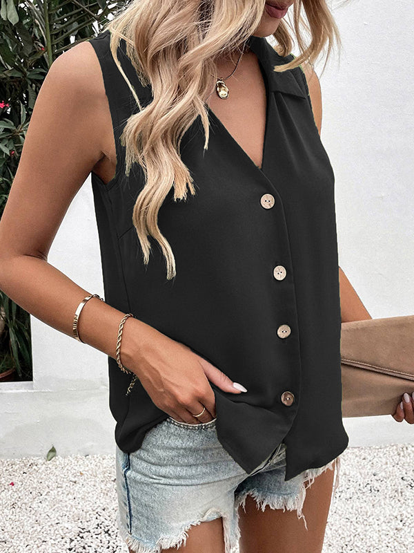 Lucy | Buttoned V-Neck Vest Top