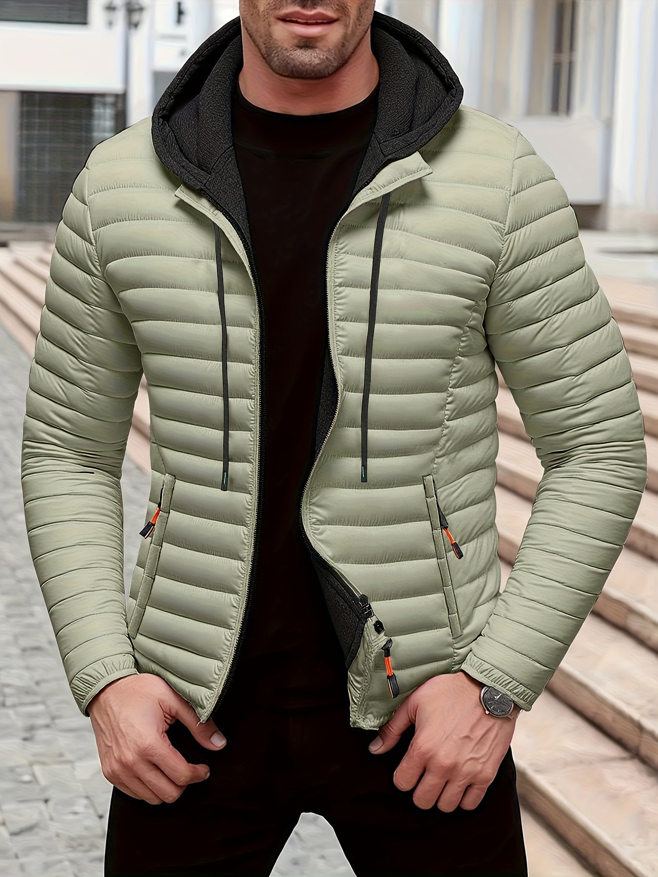 Dielmar - Quilted Hooded Jacket with Front Zipper