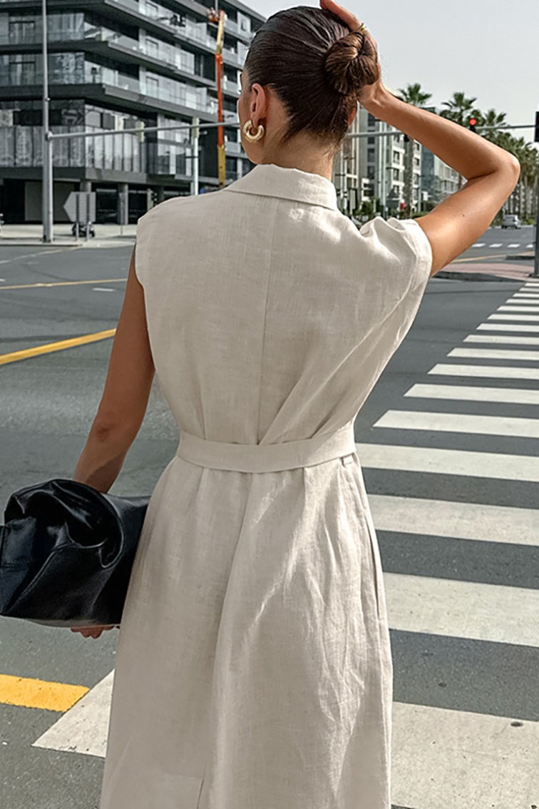 Alouette | Linen Cotton High Waist Slit Tie Maxi Dress