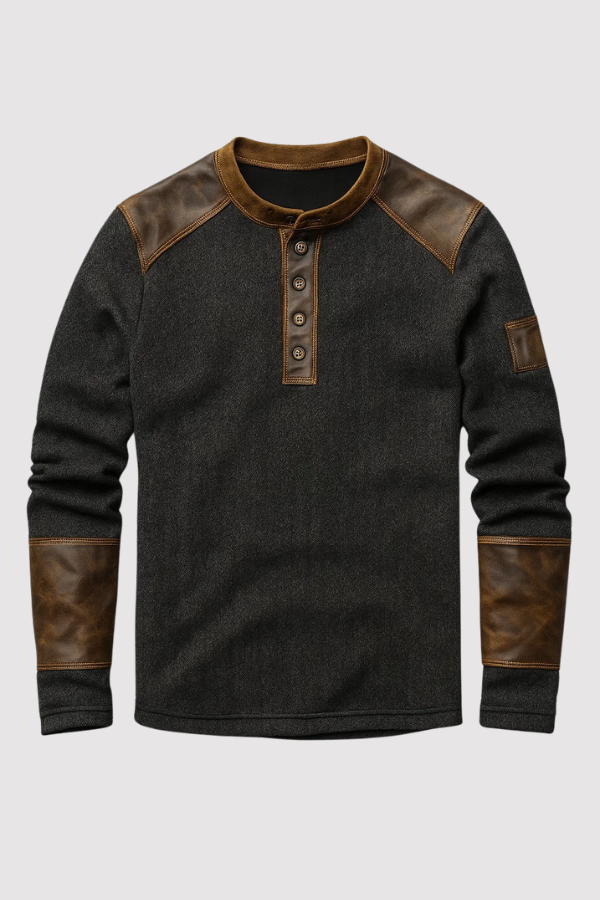 Henry | Vintage Henley Pullover with Leather Accents