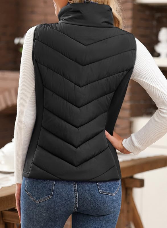 Nonaira | Hot Sale-Womens Sleeveless Zip Up Outerwear Stand Collar Quilted Puffer Vest