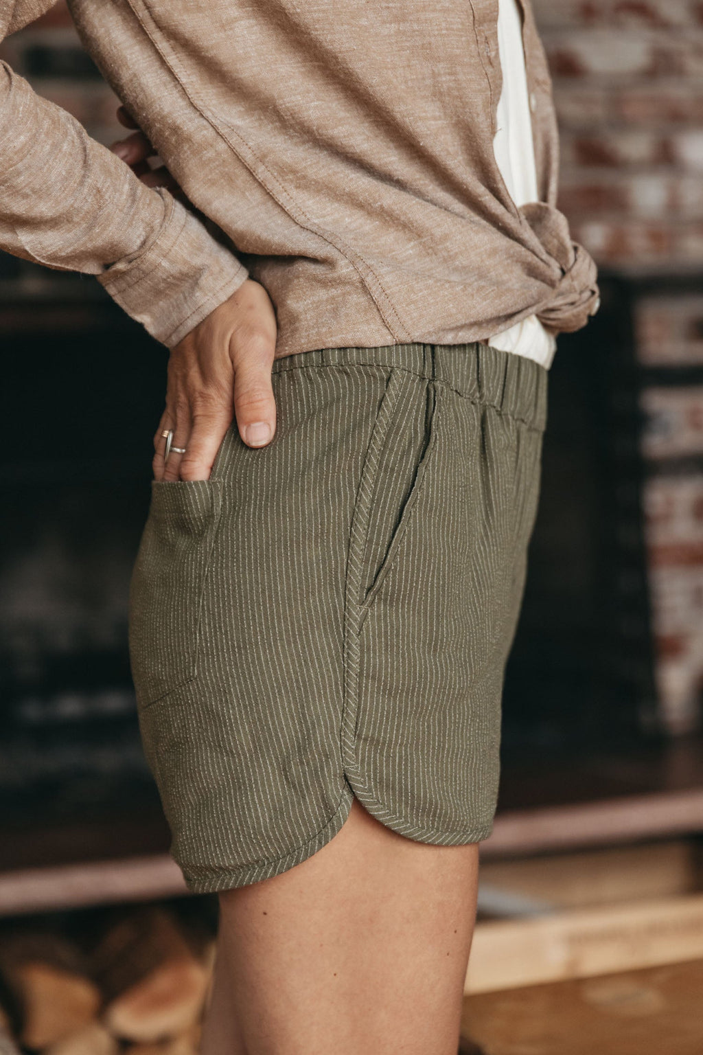 Luca Track Shorts / Olive with Stripes
