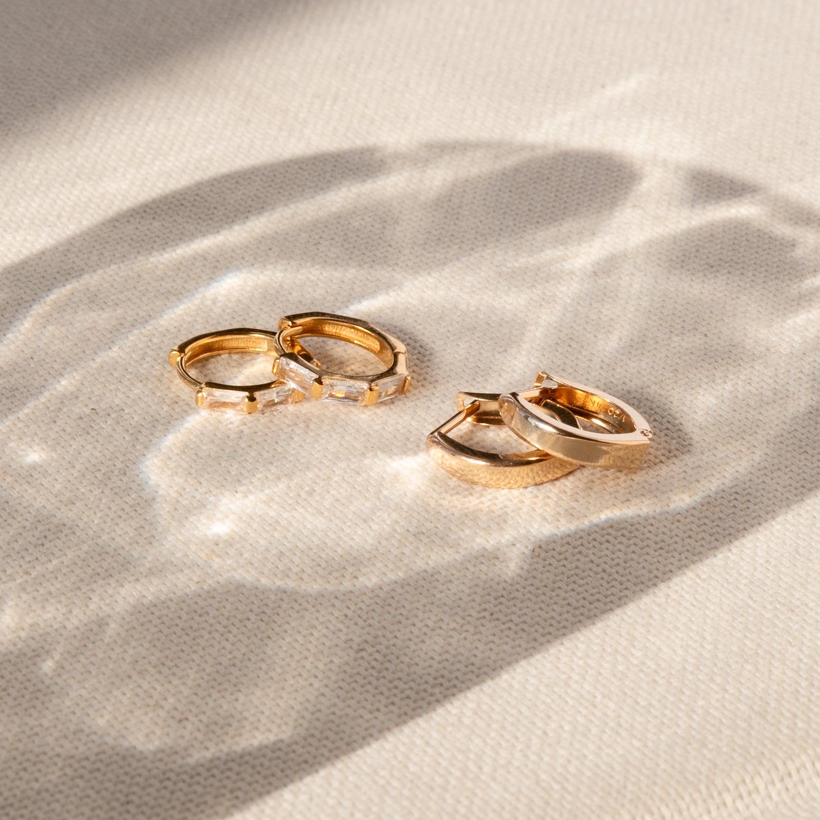 Triple Huggie Earrings in Baguette Shape