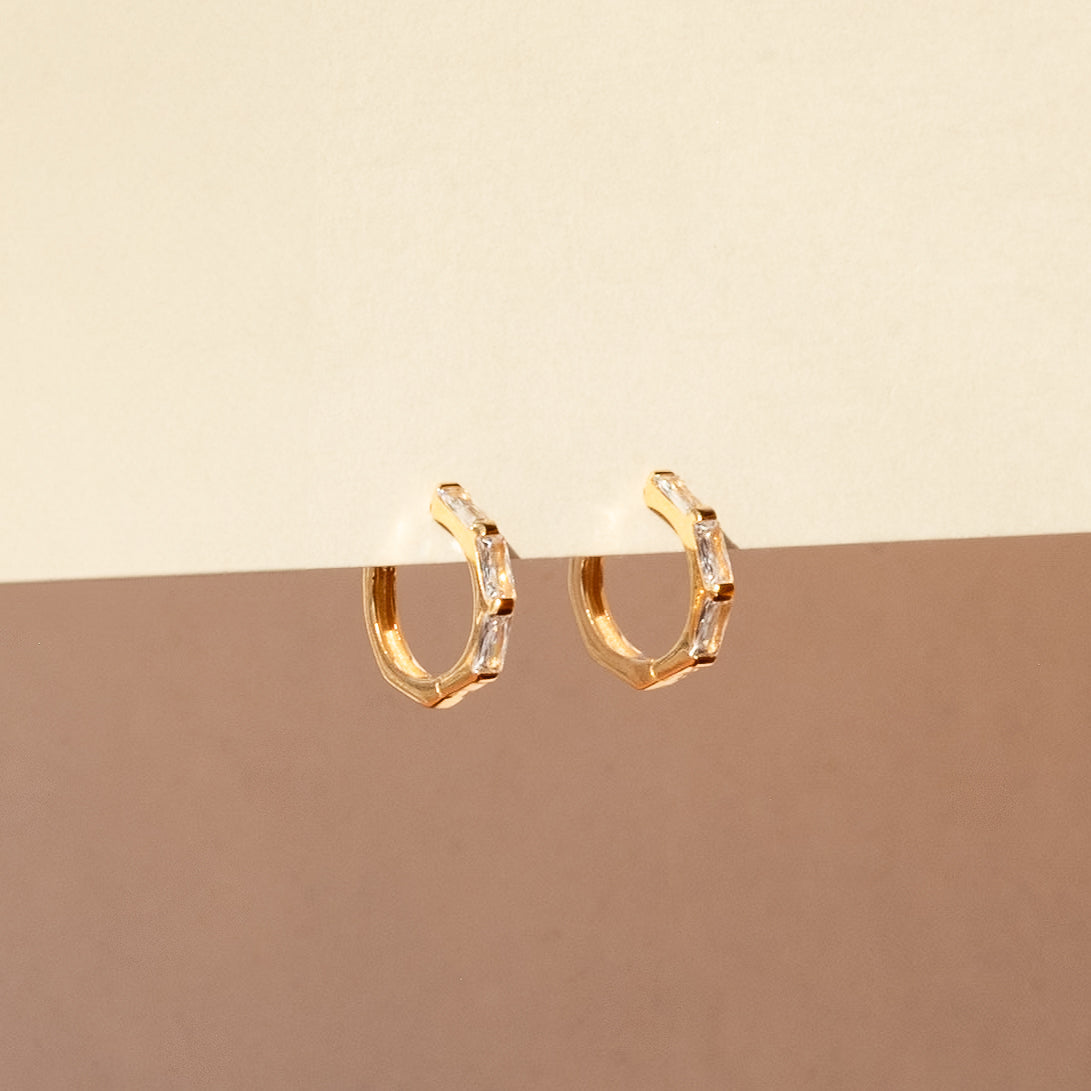 Triple Huggie Earrings in Baguette Shape