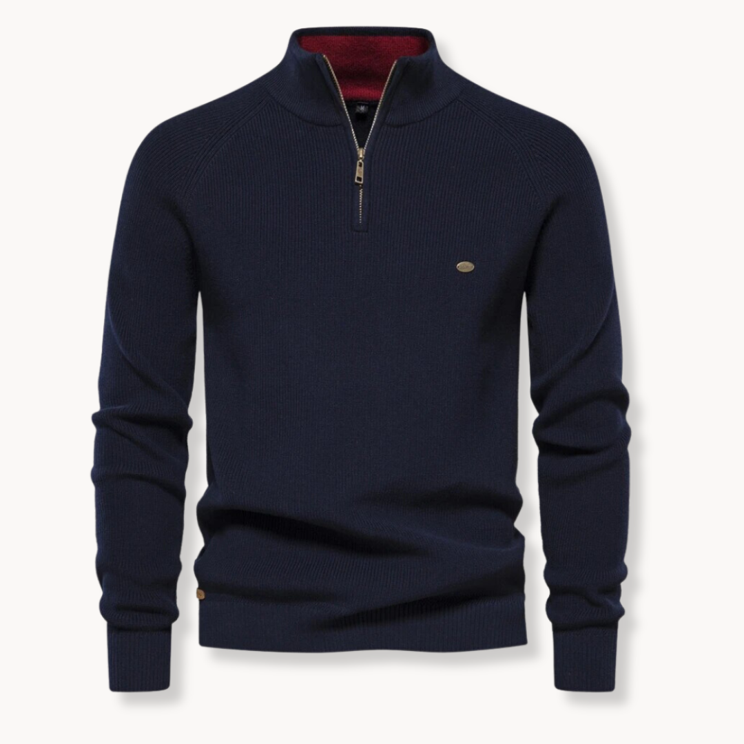 Cedro | Knit Sweater with Stand-up Collar and Zip