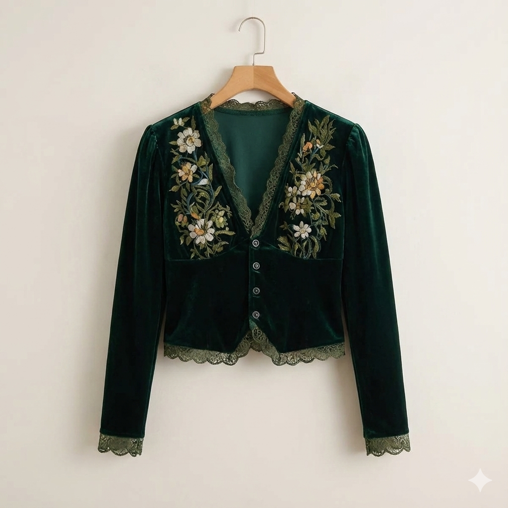 ELINA | Velvet Blouse with V-Neck