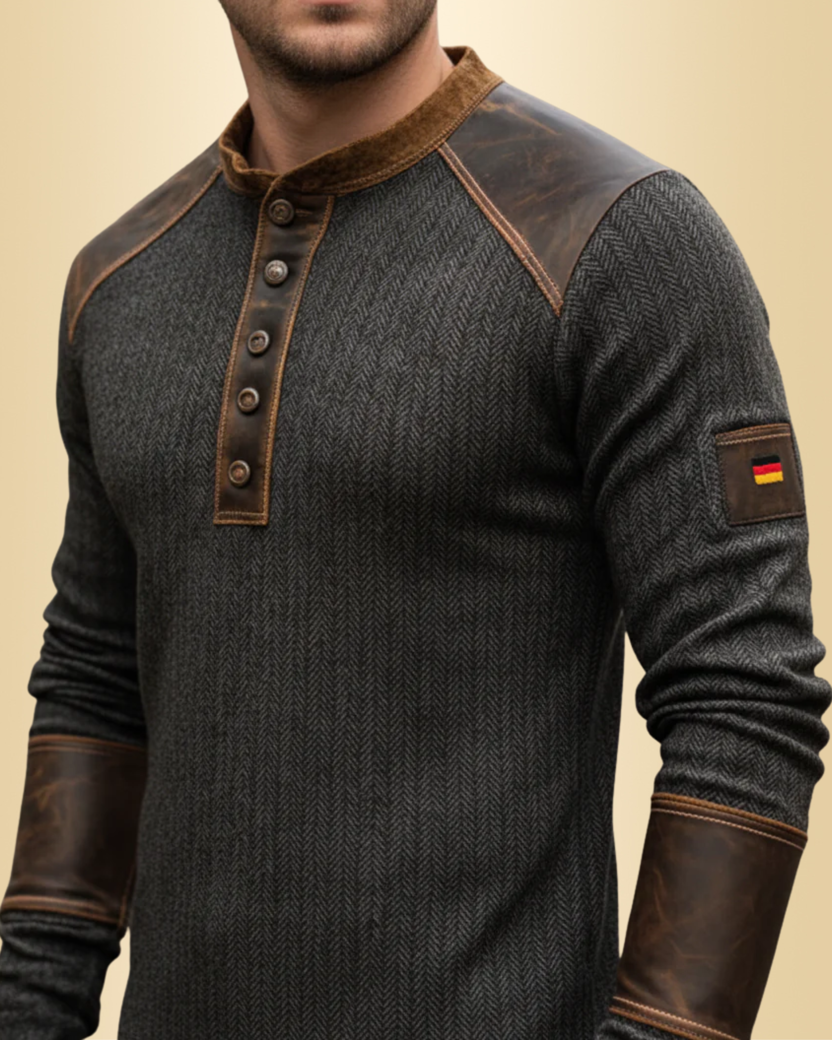 Henry | Vintage Henley Pullover with Leather Accents