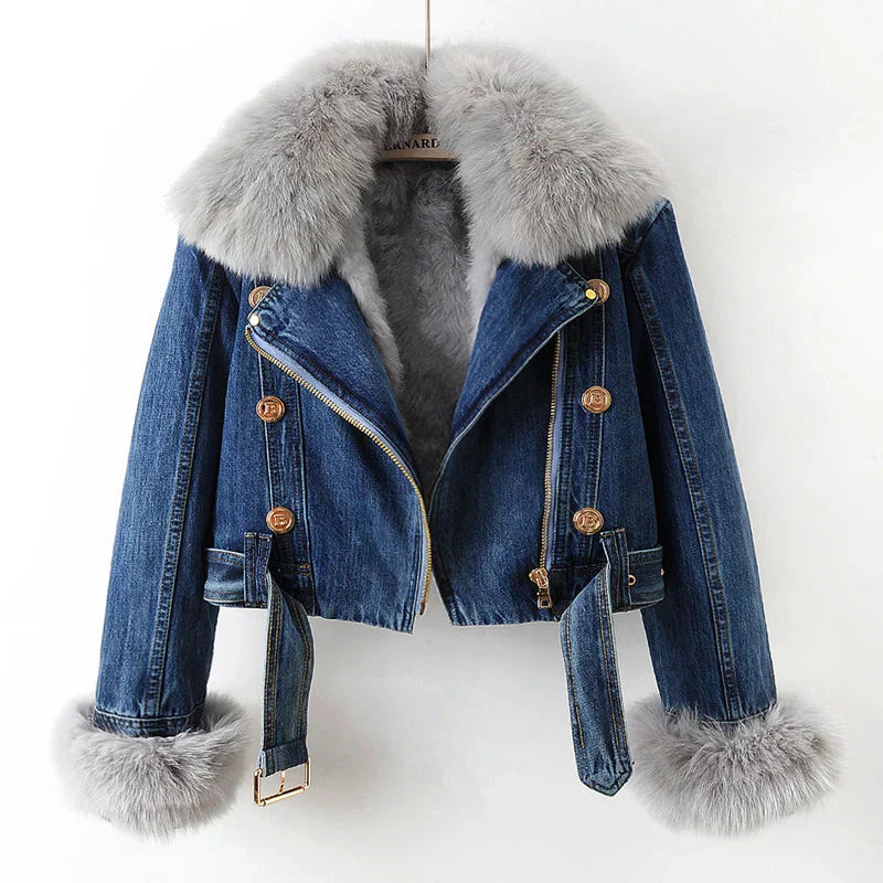 Phylicia | Elegant Denim Jacket with Faux Fur Collar