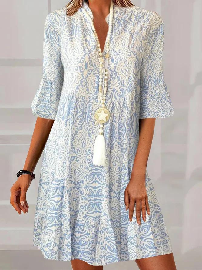 Vintage Blue Half-Sleeve Dress