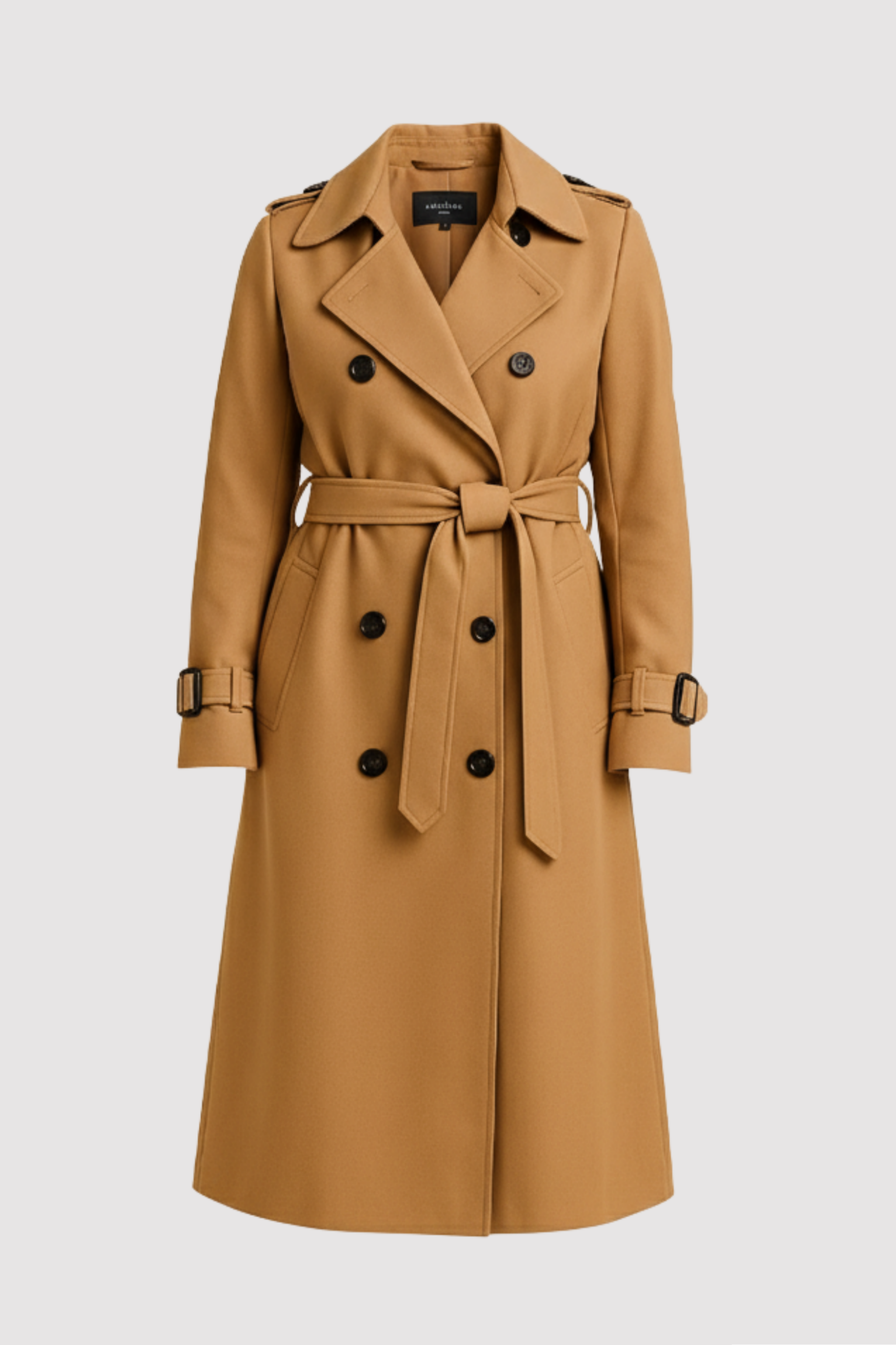 HERBERGER | Elegant Women's Long Trench Coat with Belt and Button Placket
