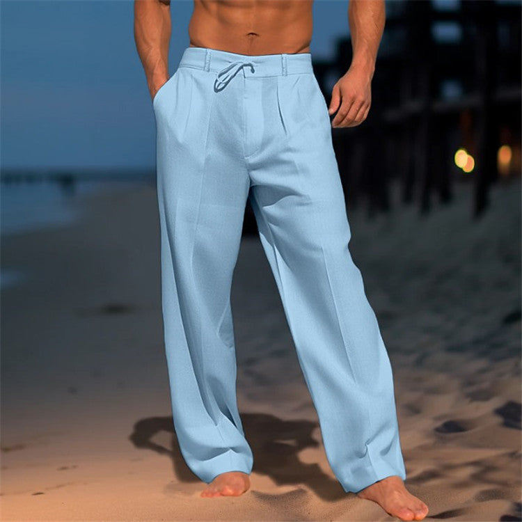 Enzo Linen Pants with Drawstring and Pleated Front