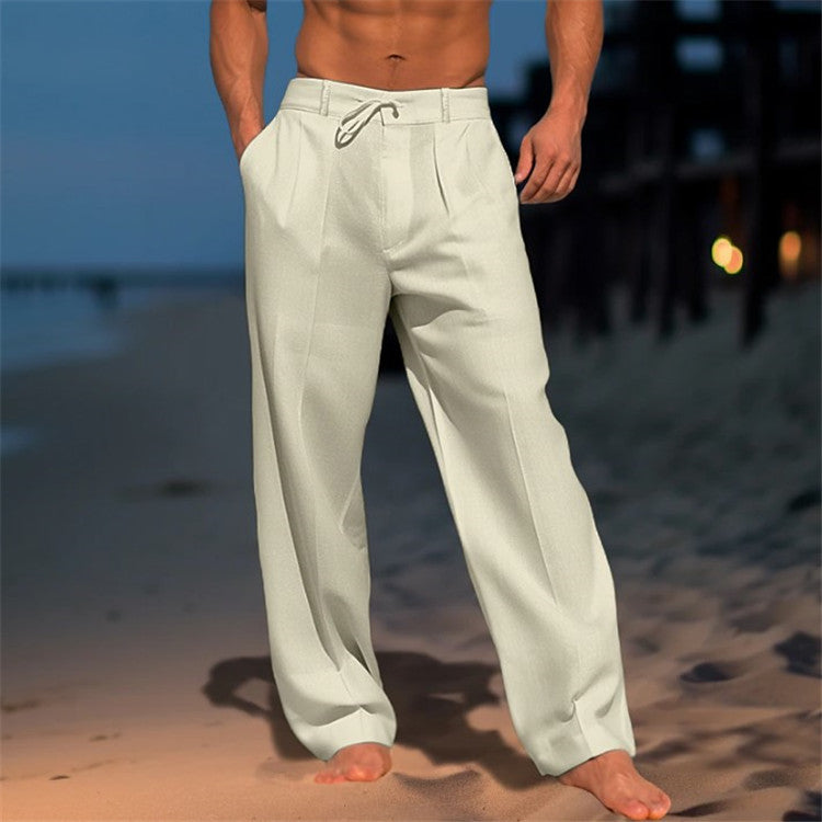 Enzo Linen Pants with Drawstring and Pleated Front