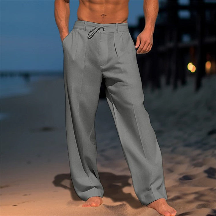 Luca | Men's Linen Pants with Drawstring and Pleated Front