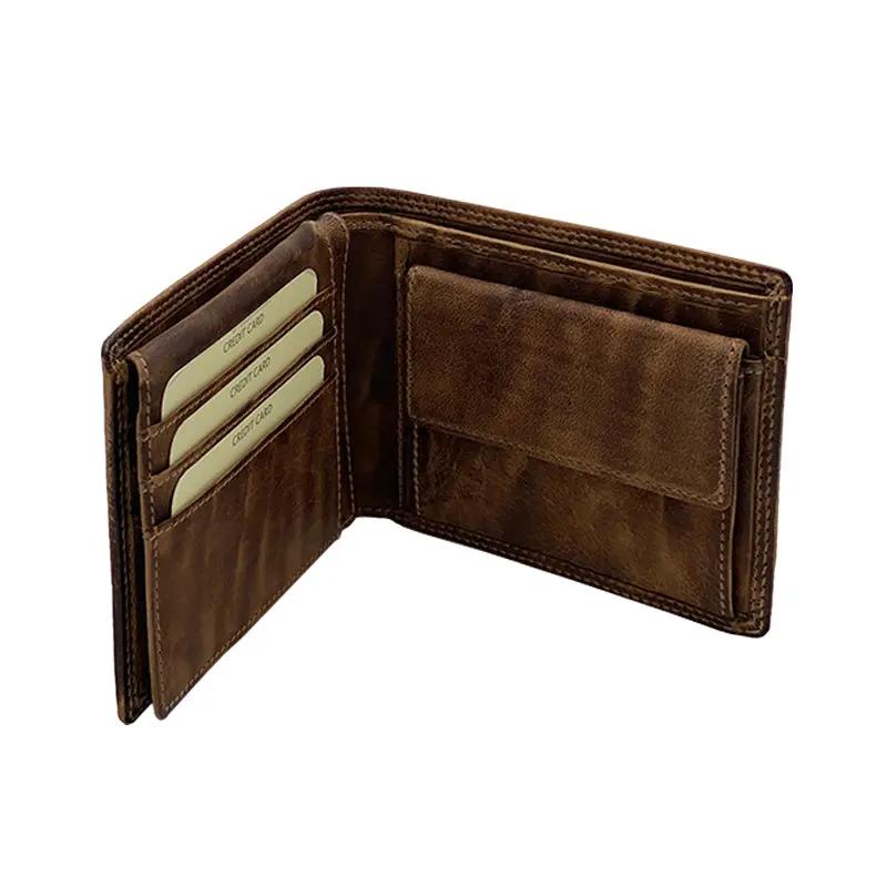 Mocha Stone Wax Wallet with Coin Pocket and Flap, Classic Size