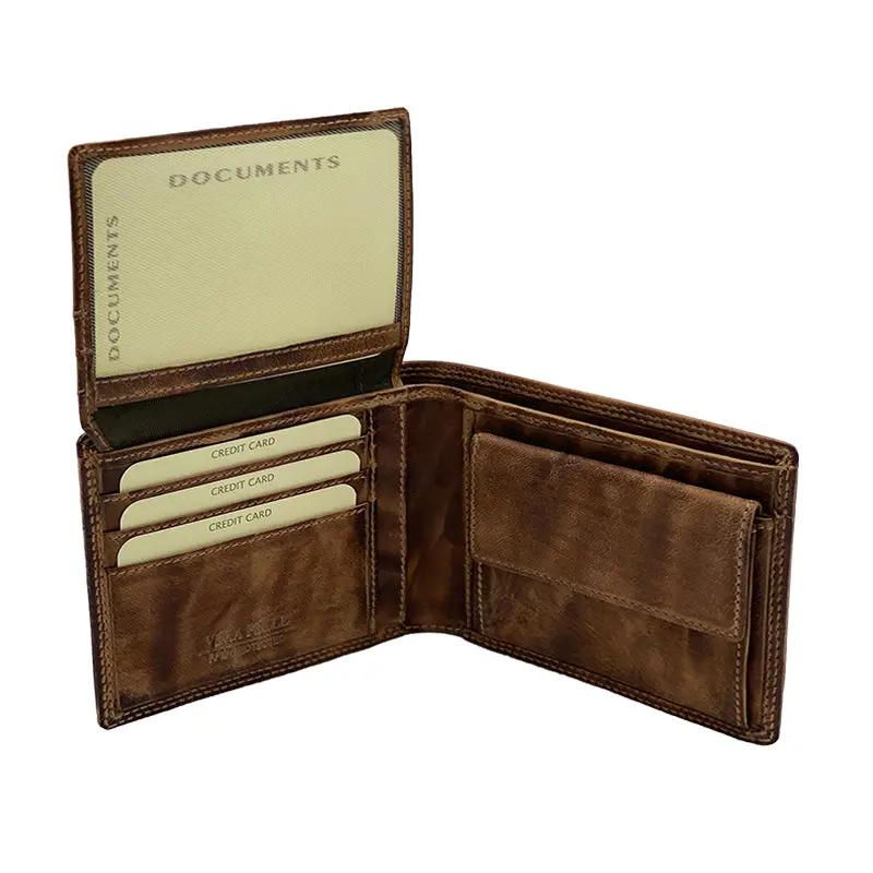 Mocha Stone Wax Wallet with Coin Pocket and Flap, Classic Size