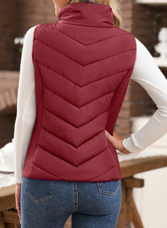 Nonaira | Hot Sale-Womens Sleeveless Zip Up Outerwear Stand Collar Quilted Puffer Vest